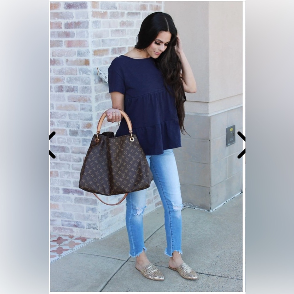 COTTON NURSING TOP - RUFFLE NAVY - M